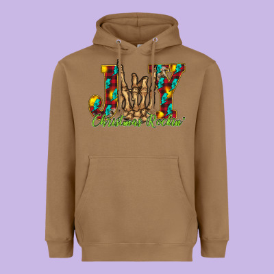 Joy Christmas Rockin Heavyweight Hoodie Designed By Cowhidedigitalart