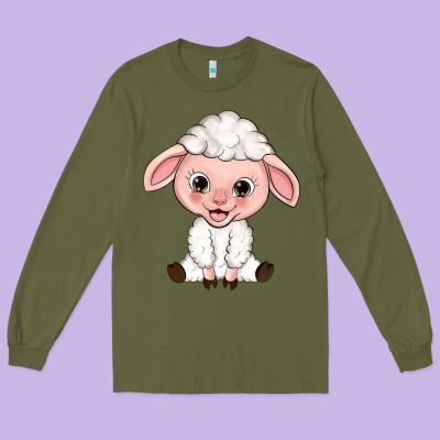 Cartoon Lamb Long Sleeve Tee Designed By Howdyjamesfarm