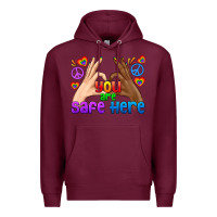 Burgundy LGBTQ+ You Are Safe Here Premium Hoodie - BundleAndBundleShop