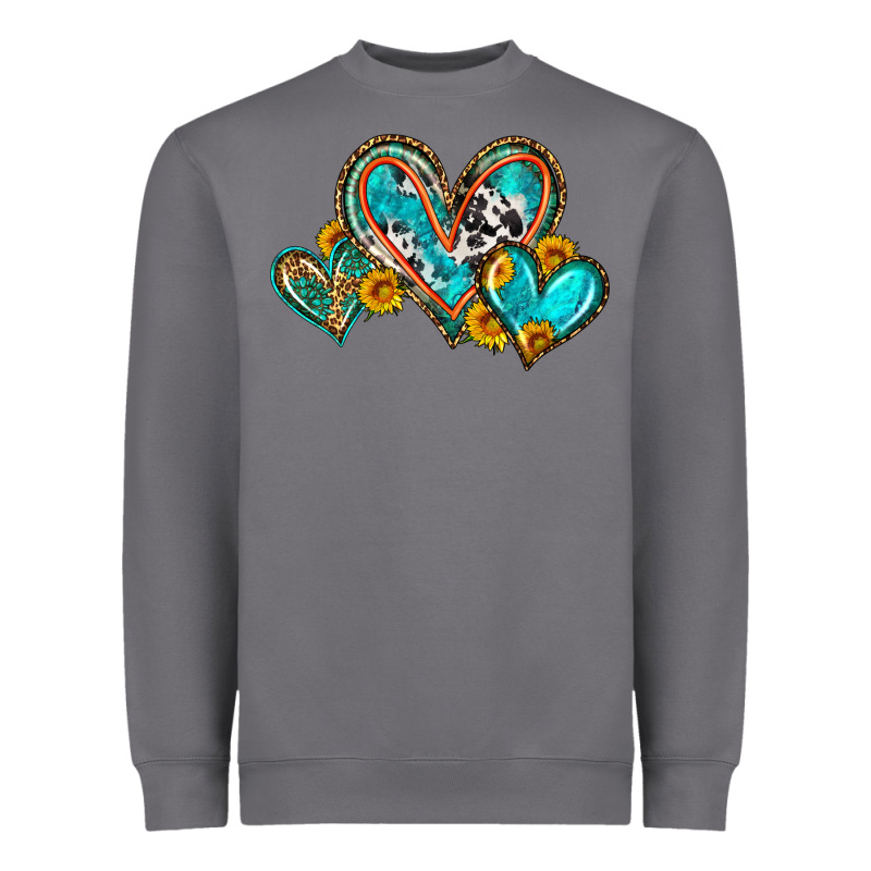 Western Leopard Turquoise Cowhide Hearts Olivia Heavyweight Sweatshirt by OliviaCreatesArt | Teevron