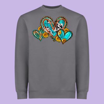 Western Leopard Turquoise Cowhide Hearts Olivia Heavyweight Sweatshirt Designed By Oliviacreatesart