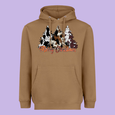 Merry Christmas Cowhide Trees Heavyweight Hoodie Designed By Cowhidedigitalart