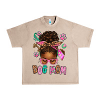 French Oak Afro Messy Bun Dog Mom Urban Heavy Tee - texasbilliewilder