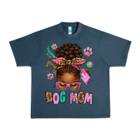 Midnight Navy Afro Messy Bun Dog Mom Urban Heavy Tee - texasbilliewilder