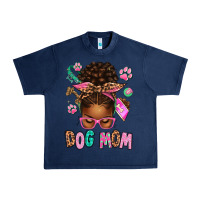Navy Afro Messy Bun Dog Mom Urban Heavy Tee - texasbilliewilder