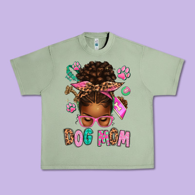 Afro Messy Bun Dog Mom Urban Heavy Tee Designed By Texasbilliewilder