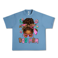 Pebble Blue Afro Messy Bun Dog Mom Urban Heavy Tee - texasbilliewilder