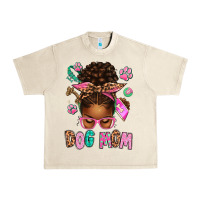 Sandshell Afro Messy Bun Dog Mom Urban Heavy Tee - texasbilliewilder