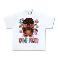 White Afro Messy Bun Dog Mom Urban Heavy Tee - texasbilliewilder