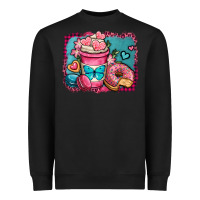 Black valentines day coffee cup and sweets Heavyweight Sweatshirt - OliviaCreatesArt