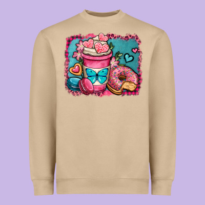 Valentines Day Coffee Cup And Sweets Heavyweight Sweatshirt Designed By Oliviacreatesart