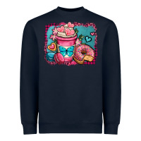 Navy valentines day coffee cup and sweets Heavyweight Sweatshirt - OliviaCreatesArt