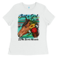 White just a girl who loves horseshoe Ladies Tee - RanaPortraitStore