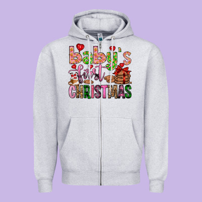 Baby's First Christmas Zipper Hoodie Designed By Fadigitalartstudio