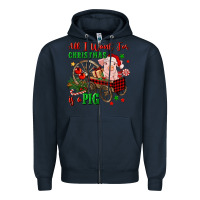 Navy all i want for christmas is a pig Zipper Hoodie - FaDigitalArtStudio