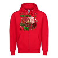 Red all i want for christmas is a pig Zipper Hoodie - FaDigitalArtStudio