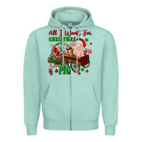 Seafoam all i want for christmas is a pig Zipper Hoodie - FaDigitalArtStudio