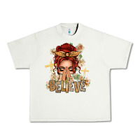 Red Hair Believe Praying Caucasian Messy Bun Urban Heavy Tee | Teevron