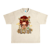 Sandshell Red Hair Believe Praying Caucasian Messy Bun Urban Heavy Tee - texasbilliewilder