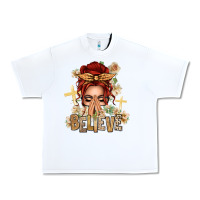White Red Hair Believe Praying Caucasian Messy Bun Urban Heavy Tee - texasbilliewilder