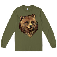 Army Green Grizzly Bear Head Long Sleeve Tee - HowdyJamesFarm