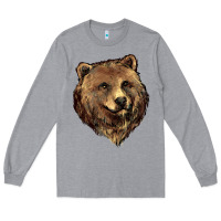 Heather Grey Grizzly Bear Head Long Sleeve Tee - HowdyJamesFarm