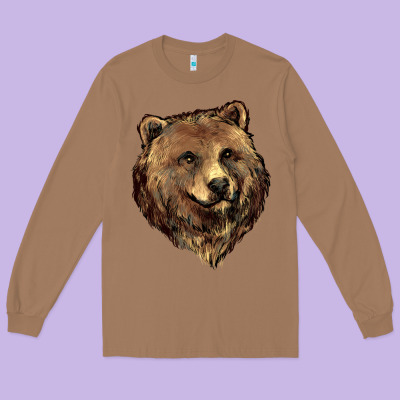 Grizzly Bear Head Long Sleeve Tee Designed By Howdyjamesfarm