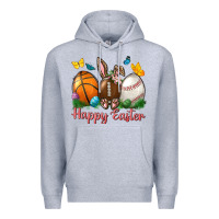 Heather Grey Happy Easter Sports With Butterfly Premium Hoodie - BundleAndBundleShop