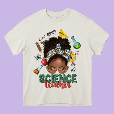 Science Teacher Afro Messy Bun Heavy Core Tee Designed By Nancycooperartshop