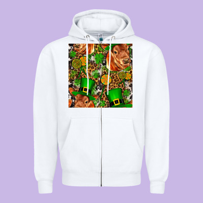 St Patricks  Cow With Candy Zipper Hoodie Designed By Fadigitalartstudio