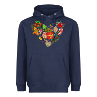 Navy merry Christmas heart Heavyweight Hoodie - CowhideDigitalArt