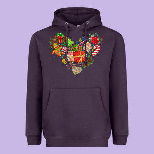 Merry Christmas Heart Heavyweight Hoodie Designed By Cowhidedigitalart