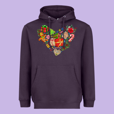 Merry Christmas Heart Heavyweight Hoodie Designed By Cowhidedigitalart