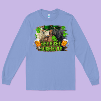Let's Get Lucked Up Charolais And Black Angus Bull Long Sleeve Tee Designed By Ranaportraitstore
