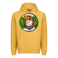 Mustard baseball with sunflower round earrings Premium Hoodie - BundleAndBundleShop