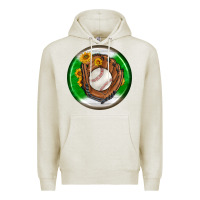 Oatmeal Heather baseball with sunflower round earrings Premium Hoodie - BundleAndBundleShop