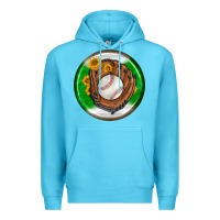 Ocean Blue baseball with sunflower round earrings Premium Hoodie - BundleAndBundleShop