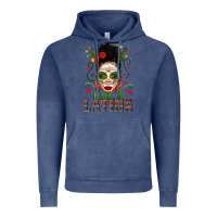 Vintage Denim Proud Latina Skull Girl Messy Bun Vintage Hoodie - texasbilliewilder