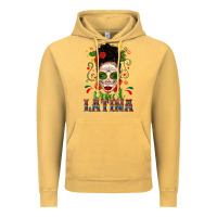 Vintage Mustard Proud Latina Skull Girl Messy Bun Vintage Hoodie - texasbilliewilder