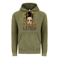 Vintage Olive Proud Latina Skull Girl Messy Bun Vintage Hoodie - texasbilliewilder