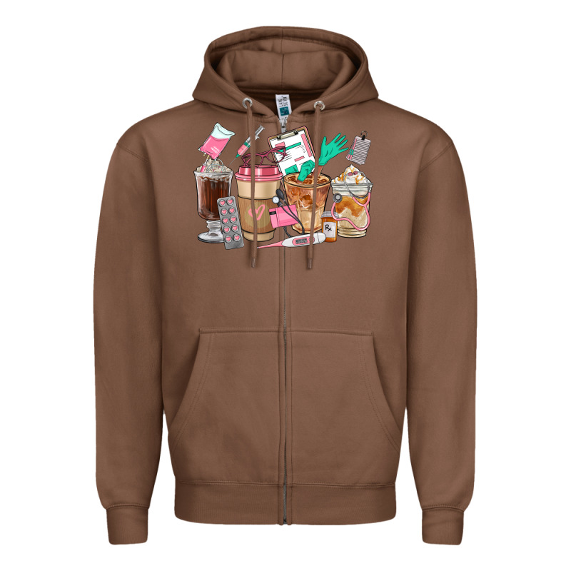 Nurse Coffee Cups Zipper Hoodie by FaDigitalArtStudio | Teevron