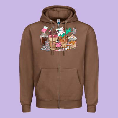 Nurse Coffee Cups Zipper Hoodie Designed By Fadigitalartstudio