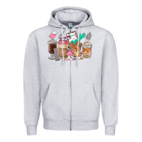 Heather Grey Nurse Coffee Cups Zipper Hoodie - FaDigitalArtStudio