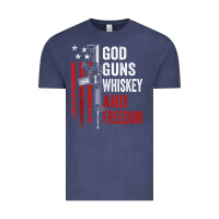 Vintage Denim God Guns Whiskey Freedom - Pro Gun American Flag Guns Arts Characters Vintage Tee - maiPhamDesign
