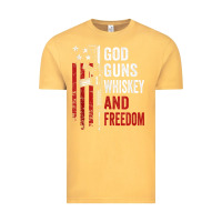 God Guns Whiskey Freedom - Pro Gun American Flag Guns Arts Characters Vintage Tee | Teevron