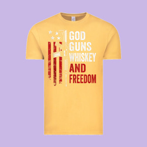 God Guns Whiskey Freedom - Pro Gun American Flag Guns Arts Characters Vintage Tee Designed By Maiphamdesign