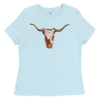 Baby Blue longhorn cow head Ladies Tee - RanaPortraitStore