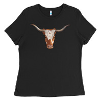 Black longhorn cow head Ladies Tee - RanaPortraitStore