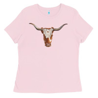 Bubblegum Pink longhorn cow head Ladies Tee - RanaPortraitStore