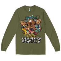 Army Green Just a little moody baby cow Long Sleeve Tee - HowdyJamesFarm